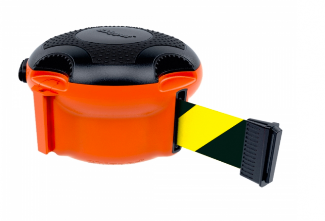 MORION riemcassette zwart/geel #1 | Afzetpaal met trekband | Groven Store Safety